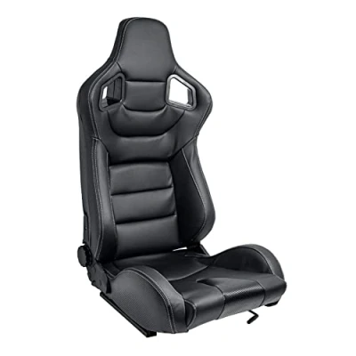 Image of Sport seat &#039;RK&#039; Black Synthetic leather + SIlver stitching Dual side reclinable back rest incl. slides