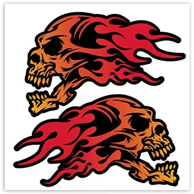 Image of SkinoEu® 2 x Vinyl Self Adhesive Stickers Flame Skull Laptop iPad Car Window Auto Moto Motorcycle Helmet Bike Skate Truck Racing Tuning B 139