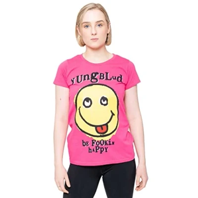 Image of Yungblud T Shirt Raver Smile Logo Official Womens Skinny Fit Pink S