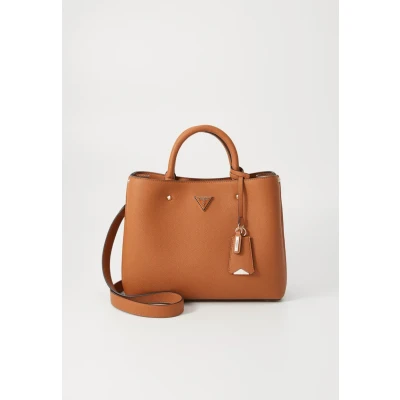 Image of Guess Meridian Girlfriend Satchel Handbag, Women&#039;s, Size: One Size, Cognac