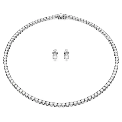 Image of Swarovski Matrix Tennis set, Round cut, White, Rhodium plated