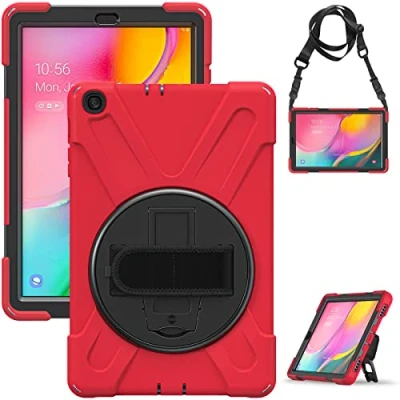 Image of Gerutek for Samsung Galaxy tab a 10.1 Case 2019, SM T510/T515 Case, Heavy Duty Shockproof with 360 Rotation Stand,Hand Strap and Shoulder Rugged T 510/T515, Red