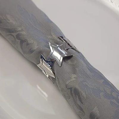 Image of Christmas Metal Napkin Rings 7 Designs Xmas Dinner Wedding Pack of 6 (Silver Star)