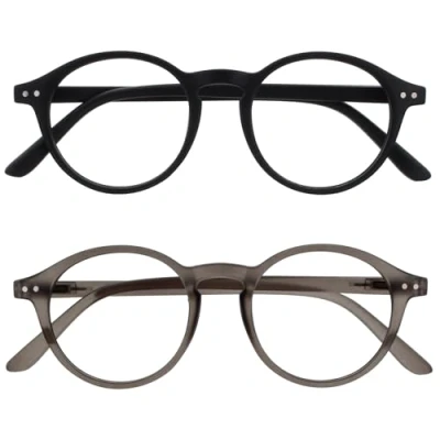 Image of OPULIZE REY Reading Glasses 2 Pack Retro Round Frame Matt Black, Grey Mens Womens Spring Hinges RR56 17 +2.00
