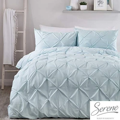 Image of Serene Lara Ruched Easy Care Duvet Cover Set, Duck Egg, Double