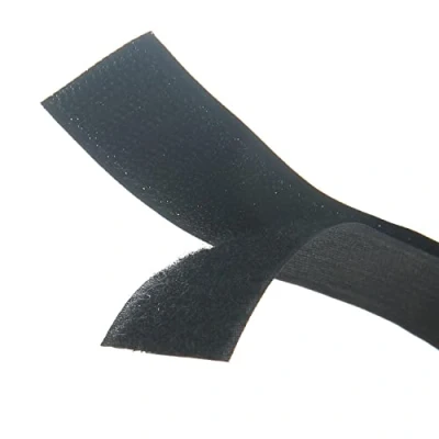 Image of Black Sew On Hook and Loop Tape Set with Non Adhesive Back Nylon Fabric Fastener 3cm 1m