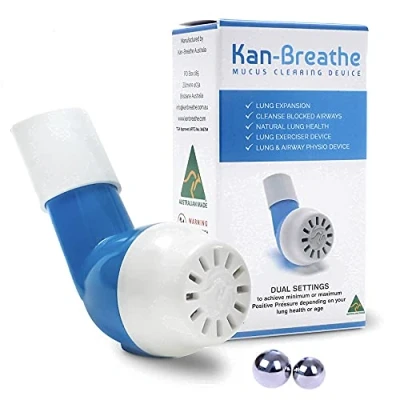 Image of KAN BREATHE Natural Lung Exerciser &amp; Mucus Removal Device Naturally Clear from Airways Improve Capacity with This Opep Respiratory Breathing Exercise Made in Australia Blue