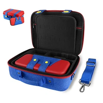 Image of Linkidea Hard Carrying Case Compatible with Nintendo Switch/OLED System, Portable Protective Hardshell Travel Game Bag for Switch Console &amp; Accessories (Red and Blue)