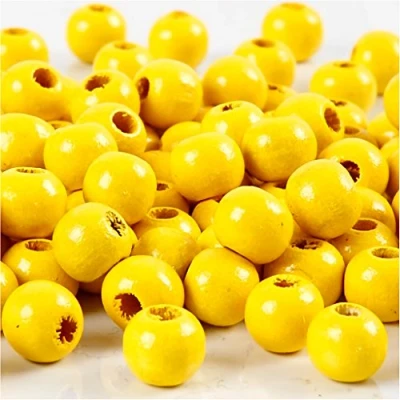 Image of Wooden beads, D: 8 mm, yellow, 15g, approx. 100 pc