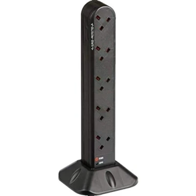 Image of KnightsBridge Surge Protected UK Extension Socket Tower Black 10 Gang