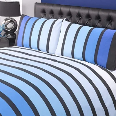 Image of Soho Blue Stripe Duvet Cover Quilt Bedding Set, Blue, King Size Bedroom Bed Linen