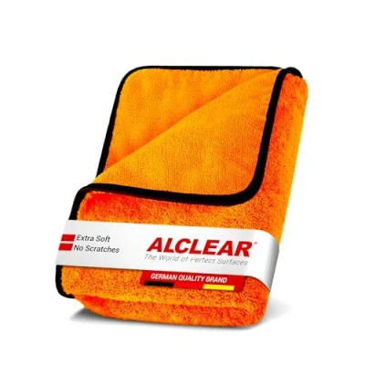 Image of ALCLEAR 9520 Car Drying Cloth XXL Microfibre Care, Absorbent, 90 x 60 cm for Scratch Free Drying, Cloths Polishing Cloth, Orange