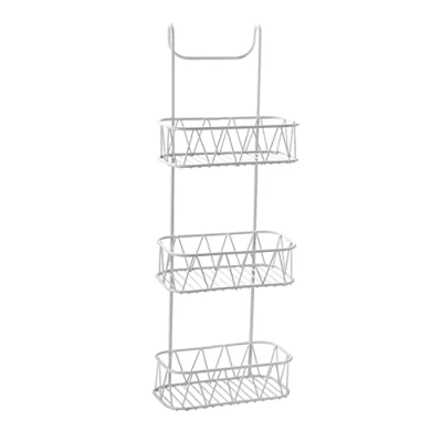 Image of HOMION Hanging Caddy White Over Shower door Screen Bathroom Organiser Rack Storage for No Rust Self Draining Design (3 Tier)
