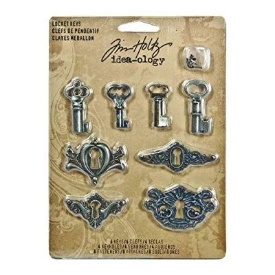 Image of Tim Holtz TH92822 idea ology Locket Keys Embellishments, Pack of 8,, Copper
