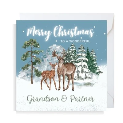 Image of Second Ave Grandson &amp; Partner Christmas Reindeer Square Xmas Holiday Festive Greetings Card