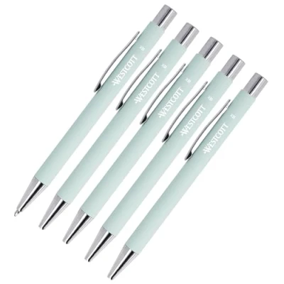 Image of Westcott PRIMESOFT ballpoint pen 5 pieces Mint Set of premium aluminium pens waterproof blue ink line width XB 1.4 mm E 745003 00