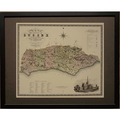 Image of Mounted and framed Old County Map, 20&#039;&#039;x16&#039;&#039; framed, Map of Sussex