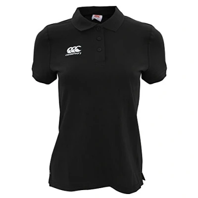 Image of Canterbury Women&#039;s Waimak Cotton Polo Shirt Rugby Casual Top For Long Lasting Comfort, Black, 16