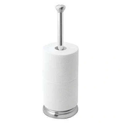 Image of iDesign York Metal Freestanding Toilet Roll Holder, Paper Holder Made of Stainless Steel, Storage, Silver