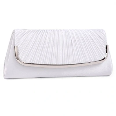 Image of Damara Womens Simple Pleated Satin Clutch Evening Bag (White)