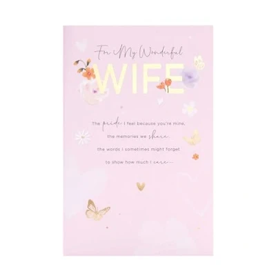 Image of UK Greetings Birthday Card for Wife Pink &amp; Gold Design Thinking of You Range