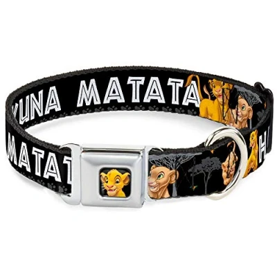 Image of Buckle Down Dog Collar Seatbelt Lion King Simba Nala Hakuna Matata, Multi Color, 1.5&quot; Wide Fits 18 32&quot; Neck Large (DC WDY046 WL)