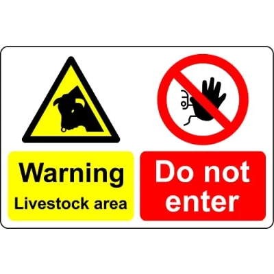Image of Warning livestock area do not enter Farm safety sign 1mm Plastic (200mm x 150mm)