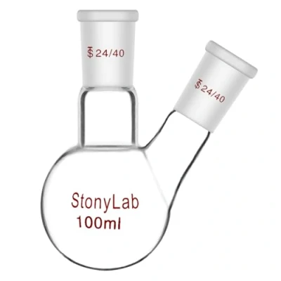 Image of StonyLab Glass 100ml Heavy Wall 2 Neck Round Bottom Flask RBF, with 19/22 Center and Side Standard Taper Outer Joint,