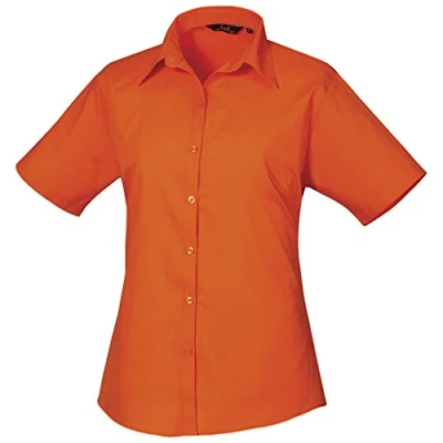 Image of Premier Women&#039;s poplin Short Sleeve Blouse, Ladies Plain Work Shirt Orange Size 12