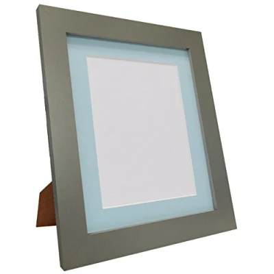 Image of Metro Dark Grey Photo Picture Poster Frame with Blue Mount 40 x 30cm Image Size 12 8 inch