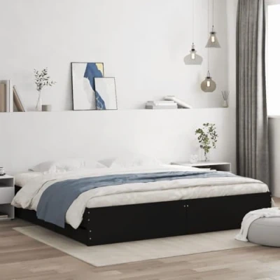Image of vidaXL Black Engineered Wood Bed Frame with Storage Drawers Super King Size Platform 180x200 cm, Sturdy Plywood Slats