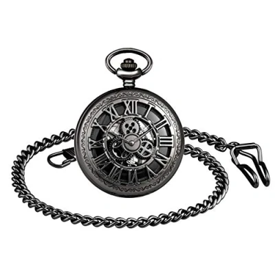Image of MICGIGI Unisex Mechanical Hand Wind Pocket Watch Gear Skeleton Fob Watches with Chain