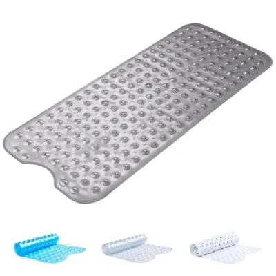 Image of Oxford Homeware Shower Bath Mat Non Slip Anti Mould Grey 70x38 cm for Bathtub and Bathroom with Drain Holes Strong Suction Cups Machine Washable Mats