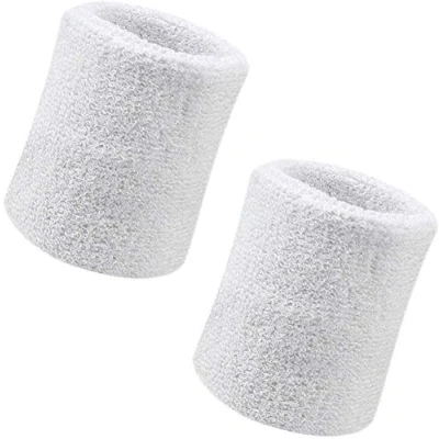 Image of HshDUti Sweatband, Wrist Sweatband 2 Pack, 4 Inch Sports Wristband Soft Thicken Cotton,for Tennis Gymnastics Football Basketball, Running Athletic White
