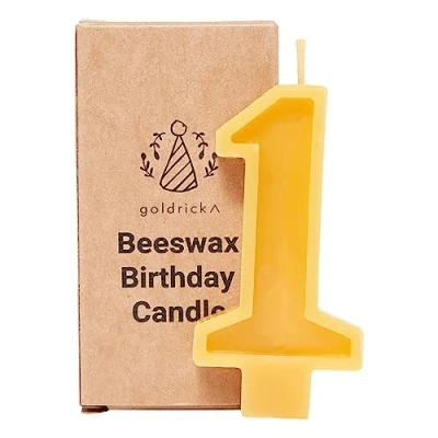 Image of Birthday Beeswax Candle, Natural and Handmade, 100% (Number 1)