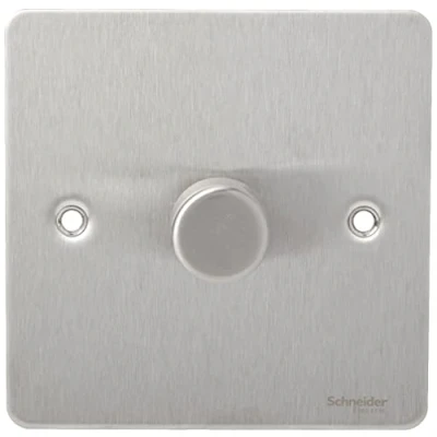 Image of Schneider Electric Ultimate Flat Plate Single 2 Way Dimmer Light Switch, Main and Low Voltage, 400W/VA, GU6212CSS, Stainless Steel