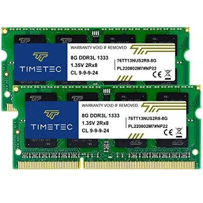 Image of Timetec 16GB KIT(2x8GB) DDR3L 1333MHz PC3 10600 Non ECC Unbuffered 1.35V CL9 2Rx8 Dual Rank 204 Pin SODIMM Laptop Notebook PC Computer Memory RAM Module Upgrade(16GB KIT(2x8GB))