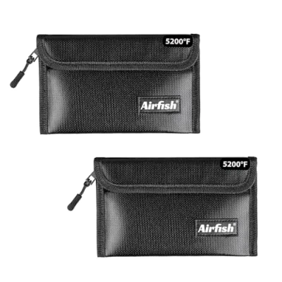 Image of Airfish 2 Pack Fireproof Money Bag, 5 x 8 inches Wallet, Waterproof Cash Bag with Zipper, Small for Valuables Black