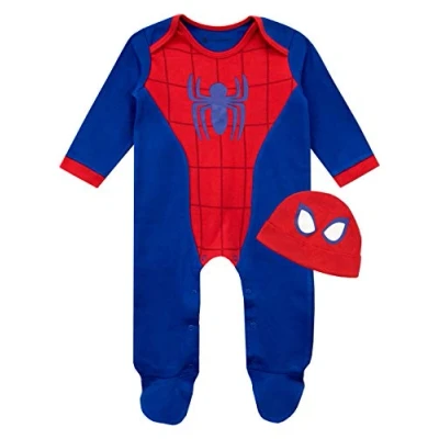 Image of Marvel Baby Sleepsuits with Hat Spiderman Grows Newborn Sleepsuit Clothes Blue Age 6 to 9 Months