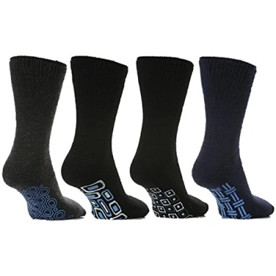 Image of 4 Pairs of Mens Drew Brady Thermal Non Skid Slipper Socks / UK 6 11 Eur 39 45