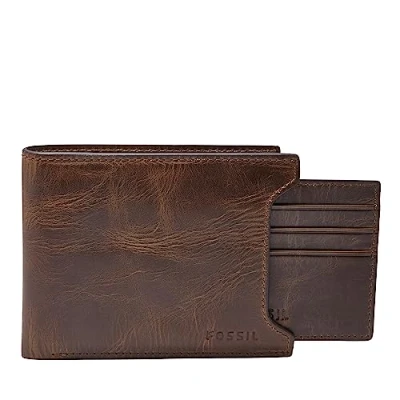 Image of Fossil Men&#039;s Leather Bifold Sliding 2 in 1 with Removable Card Case Wallet, Derrick Dark Brown, One size