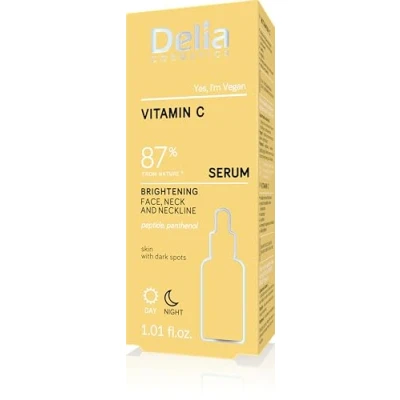 Image of Delia Cosmetics Brightening Serum Vitamin C Skin with Hyperpigmentation Evens Out the Tone, Brightens Smoothes. Moisturises Vegan 30ml