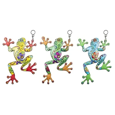 Image of 3 x Colourful Frog Metal Garden Wall Hanging Fence Ornament Decoration