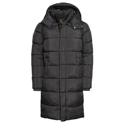 Image of Superdry Men&#039;s Ripstop Longline Puffer Jacket, Black Grid, M