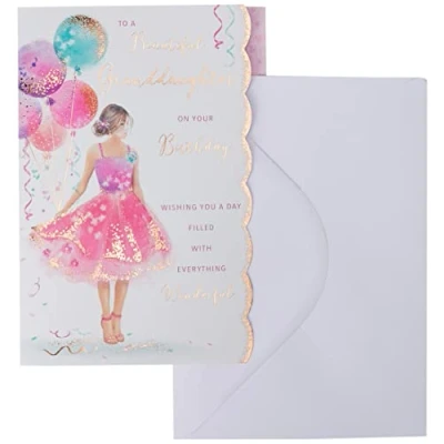 Image of Piccadilly Greetings Birthday Card Granddaughter 10 x 7 inches Regal Publishing, greypeachpink