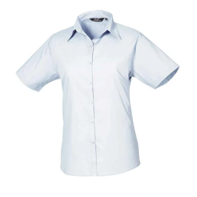 Image of Premier Womens/Ladies Poplin Short Sleeved Blouse (Light Blue) Size 16 UK