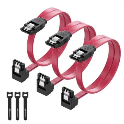 Image of Cable Matters 3 Pack 90 Degree Right Angle SATA III 6.0 Gbps Cables 45cm (SATA Cable, data Cable) Red