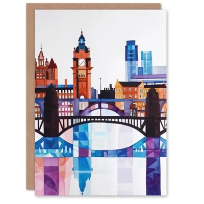 Image of Artery8 Greeting Card Glasgow Colourful Geometric Skyline Cityscape Blank For Him Or Her Art Birthday
