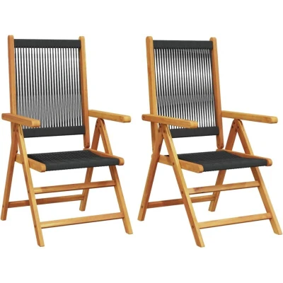 Image of vidaXL Garden Chairs 2 pcs Black Solid Wood Acacia and Polypropylene