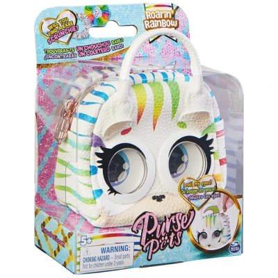 Image of Purse Pets Micros Mini Handbag Rolling Eyes Zip Closing 9cm Roarin Rainbow
